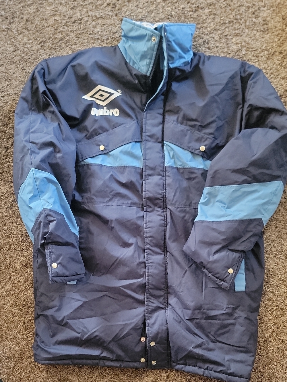 Umbro Vintage 1990 Puffer Jacket Blue Mens Size Large Full Zip